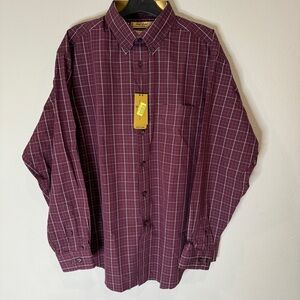 NWT Gold Label Roundtree & Yorke Burgundy Window Pane Dress Shirt Men’s Large
